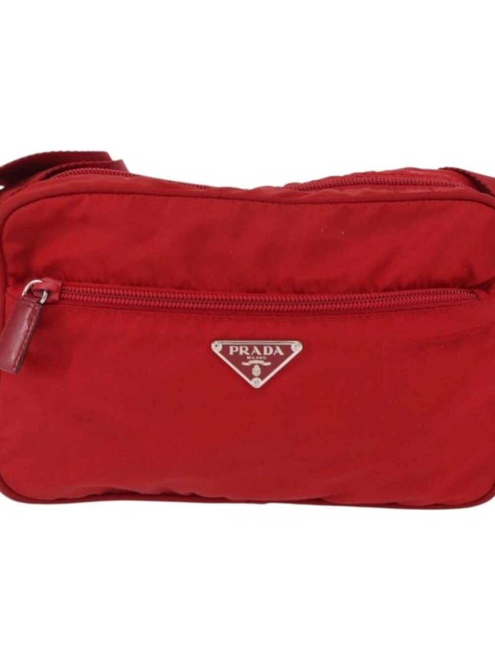 PRADA Shoulder Bag Nylon Red Silver